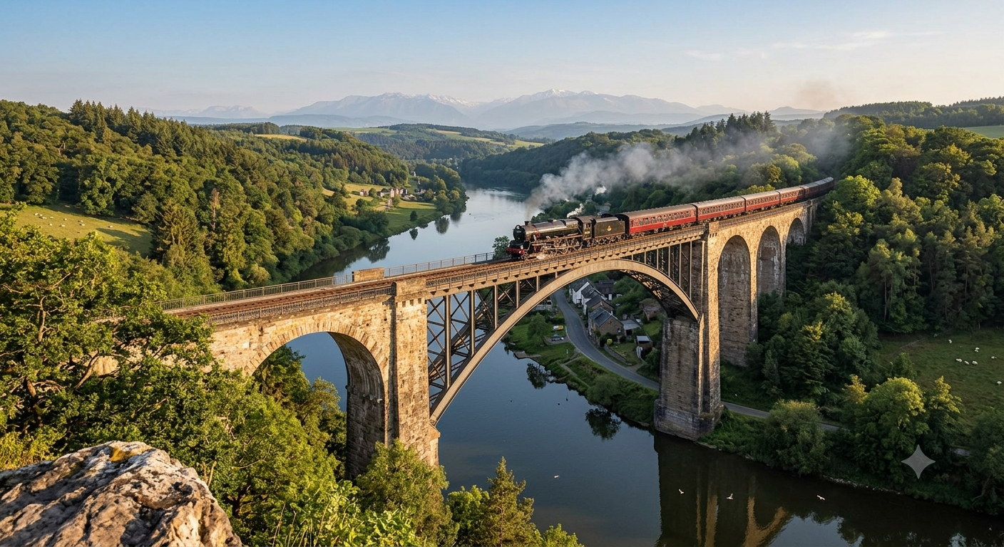 Train pass the bridge