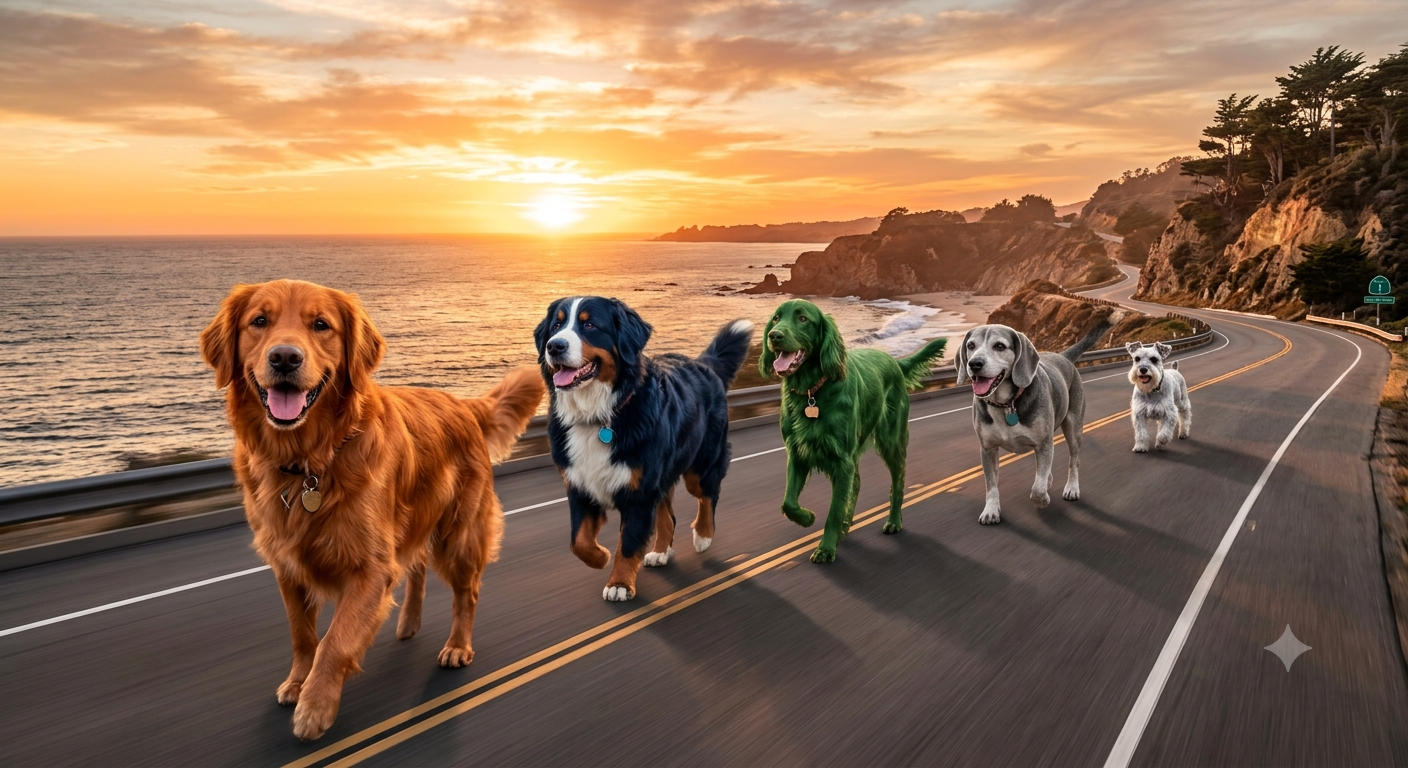 Dog Walking on road