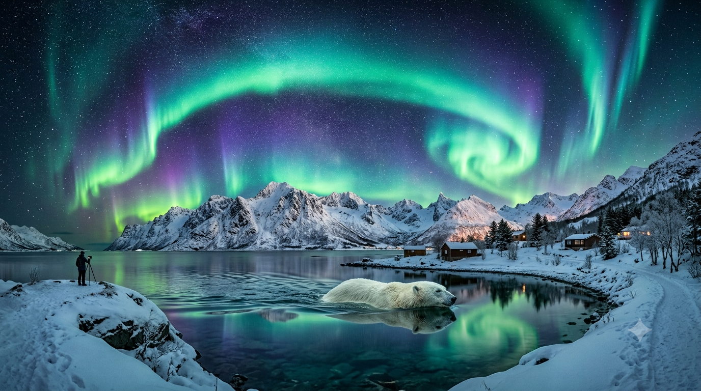 Polar Bear on the northan lights
