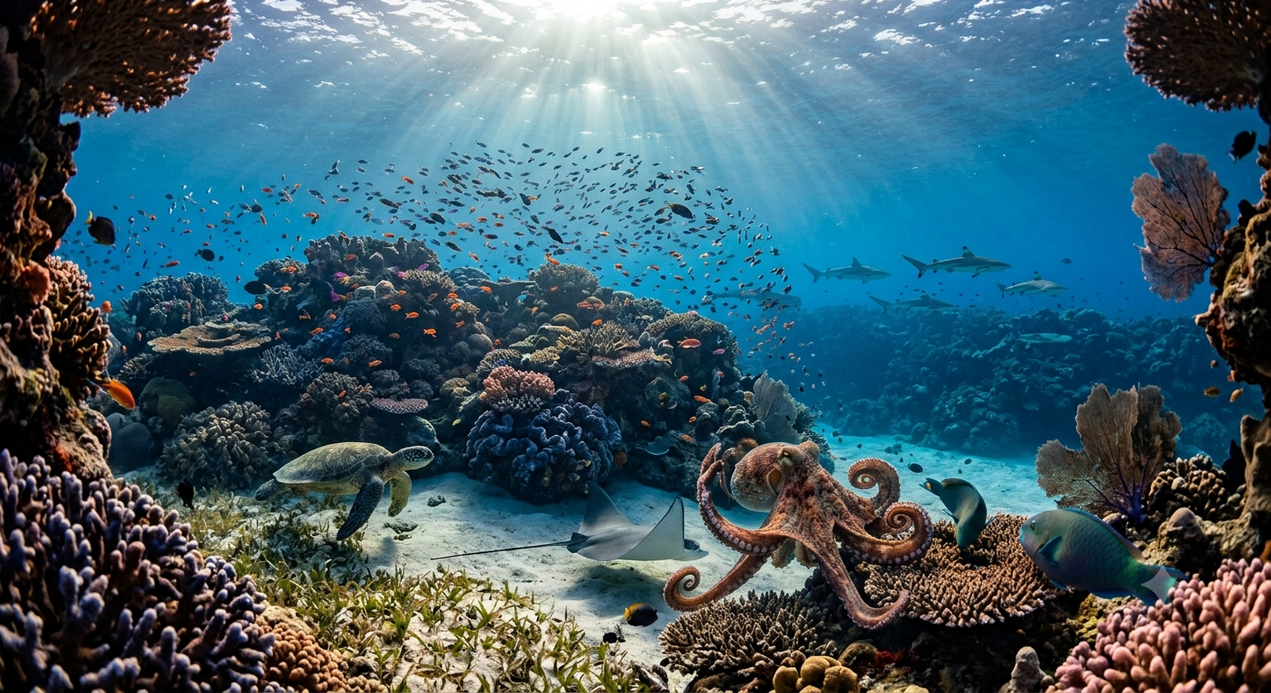Octopus in deep sea